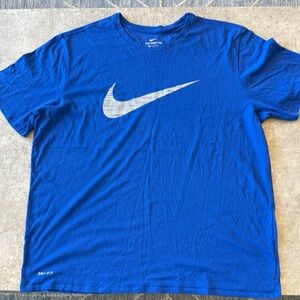 Nike Blue Dri-FIT Tee with Gray Swoosh Print